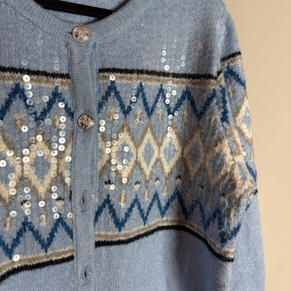 LOFT Sequin Fair Isle Sweater Jacket Blue - Picture 3 of 6